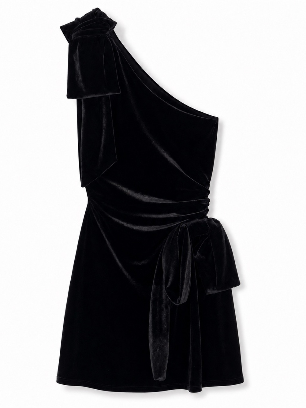 Something Navy Black Velvet One Shoulder Bow Mini Dress XXS NWT Party